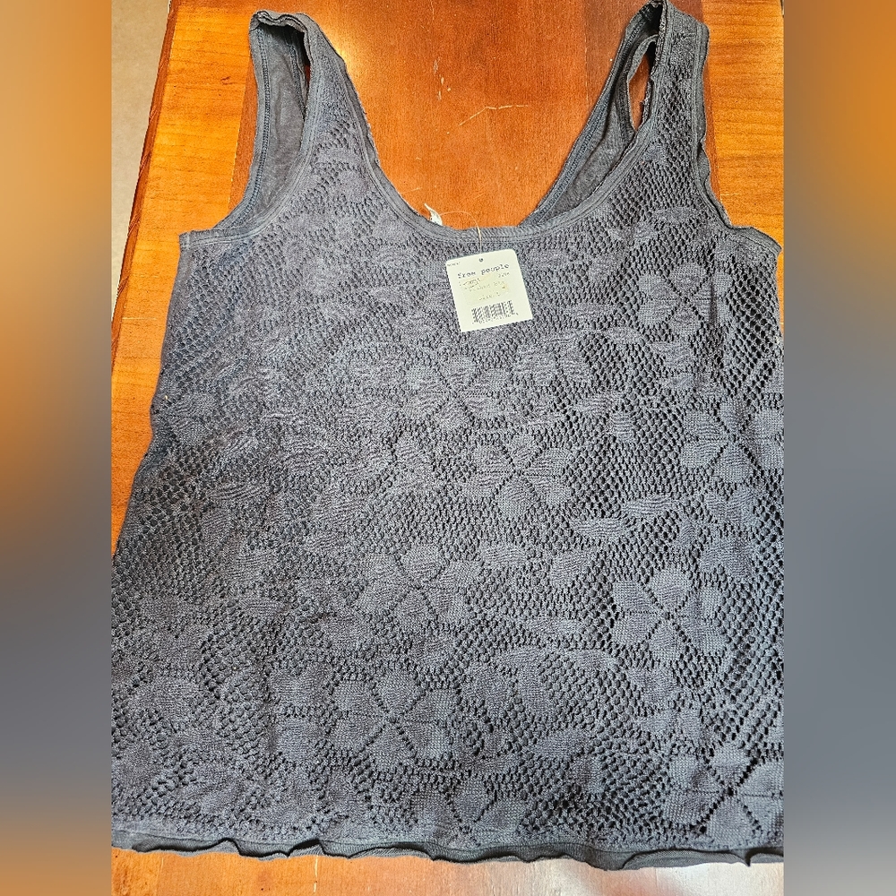 Free People Crochet detail tank top, washed black *NWT*